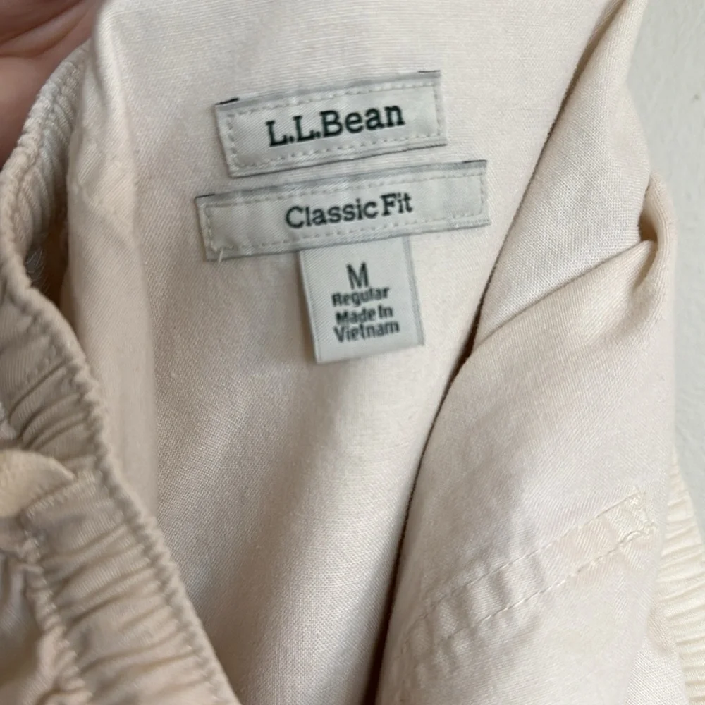 L.L. Bean Classic Fit Cream Pants Regular M Elastic Waistband 100% Cotton - Picture 5 of 6
